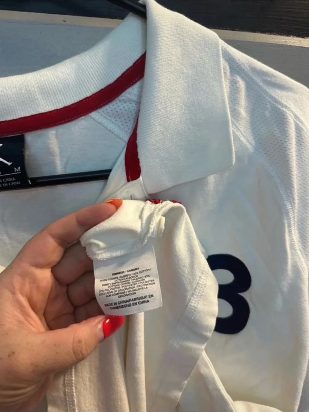 Jordan White Polo with Navy '23' and Red Accent